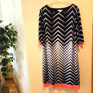 NWOT, Studio One Black, White, Orange Inverted Polka Dot Dress, Size 1X
